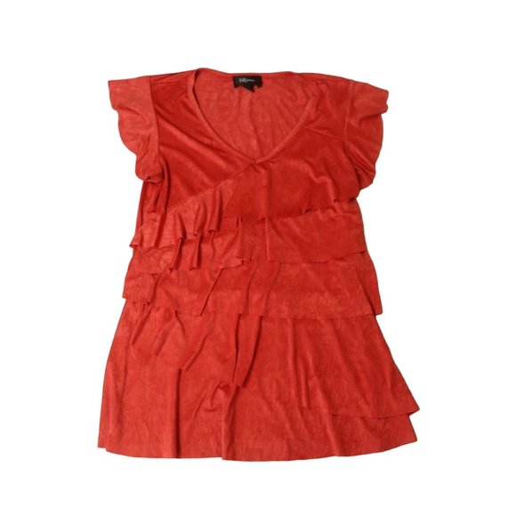 izBYER Top Women's Cap Sleeve V-Neck Blouse Asymmetrical Ruffle Red Small - Picture 1 of 9